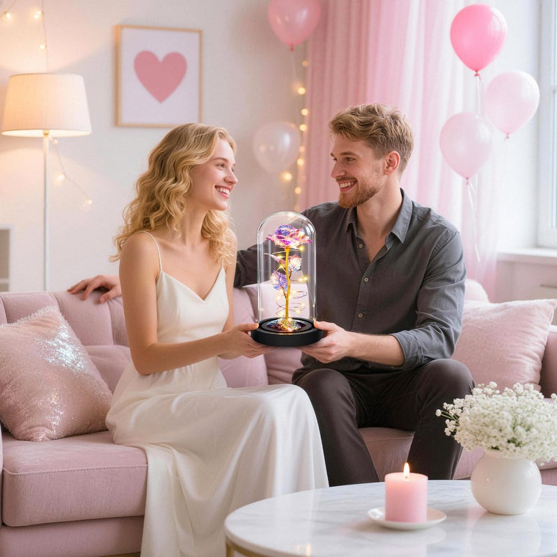 Childom Valentines Day Rose Gifts for Her,Birthday Gifts for Women Mom Mothers Day,Flowers for Delivery Prime,Colorful Light Up Rose in A Glass Dome,Anniversary Valentines Roses Gift for Wife Daughter - Image 3